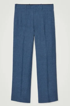 Clearance COS REGULAR TAILORED LINEN FLARED PANTS BLUE