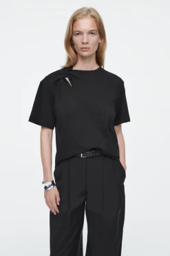 Discount COS REGULAR TWIST-NECK T-SHIRT BLACK