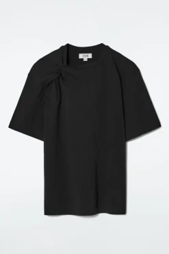 Discount COS REGULAR TWIST-NECK T-SHIRT BLACK