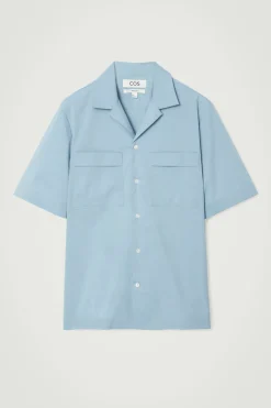 Discount COS REGULAR UTILITY COTTON SHORT-SLEEVED SHIRT LIGHT BLUE