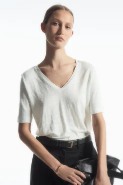 COS REGULAR V-NECK LINEN T-SHIRT WHITE