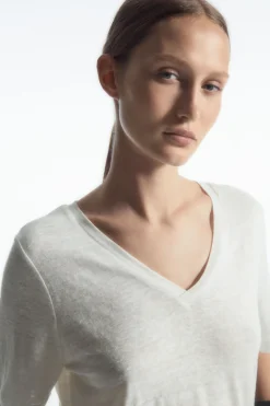 COS REGULAR V-NECK LINEN T-SHIRT WHITE