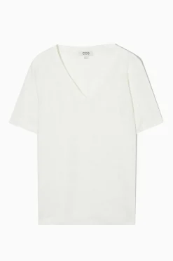 COS REGULAR V-NECK LINEN T-SHIRT WHITE