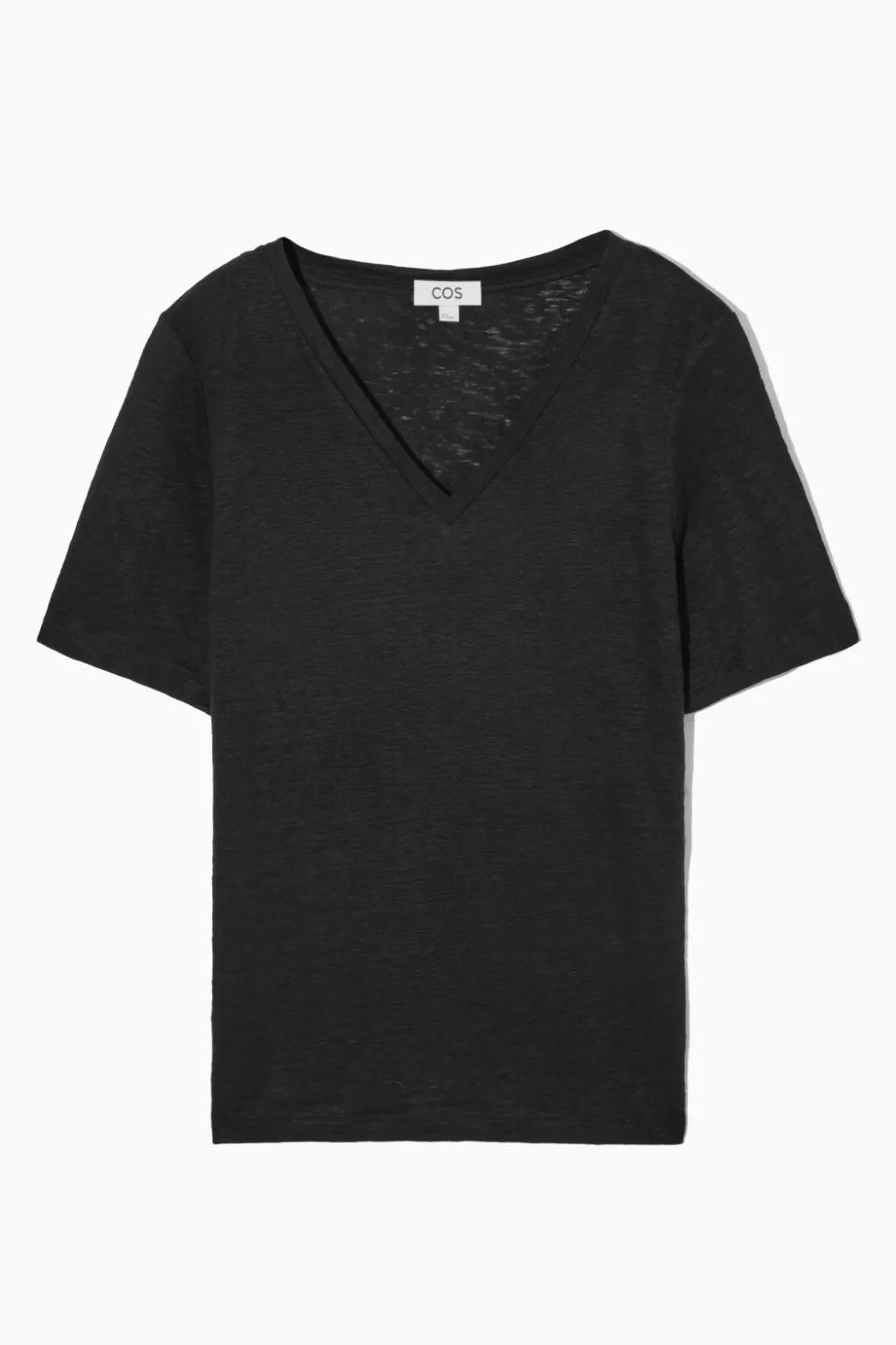 Clearance COS REGULAR V-NECK LINEN T-SHIRT BLACK