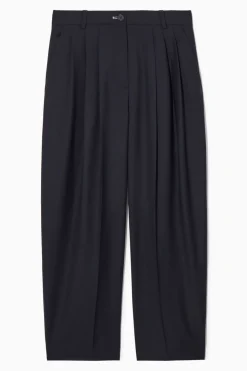 New COS REGULAR WOOL BARREL-LEG PANTS NAVY