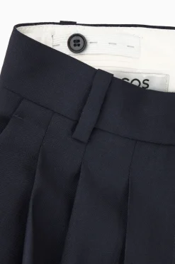 New COS REGULAR WOOL BARREL-LEG PANTS NAVY