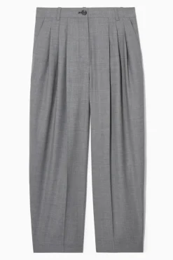 Clearance COS REGULAR WOOL BARREL-LEG PANTS GRAY MÉLANGE