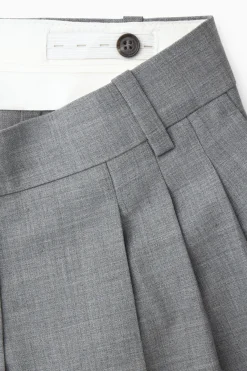 Clearance COS REGULAR WOOL BARREL-LEG PANTS GRAY MÉLANGE