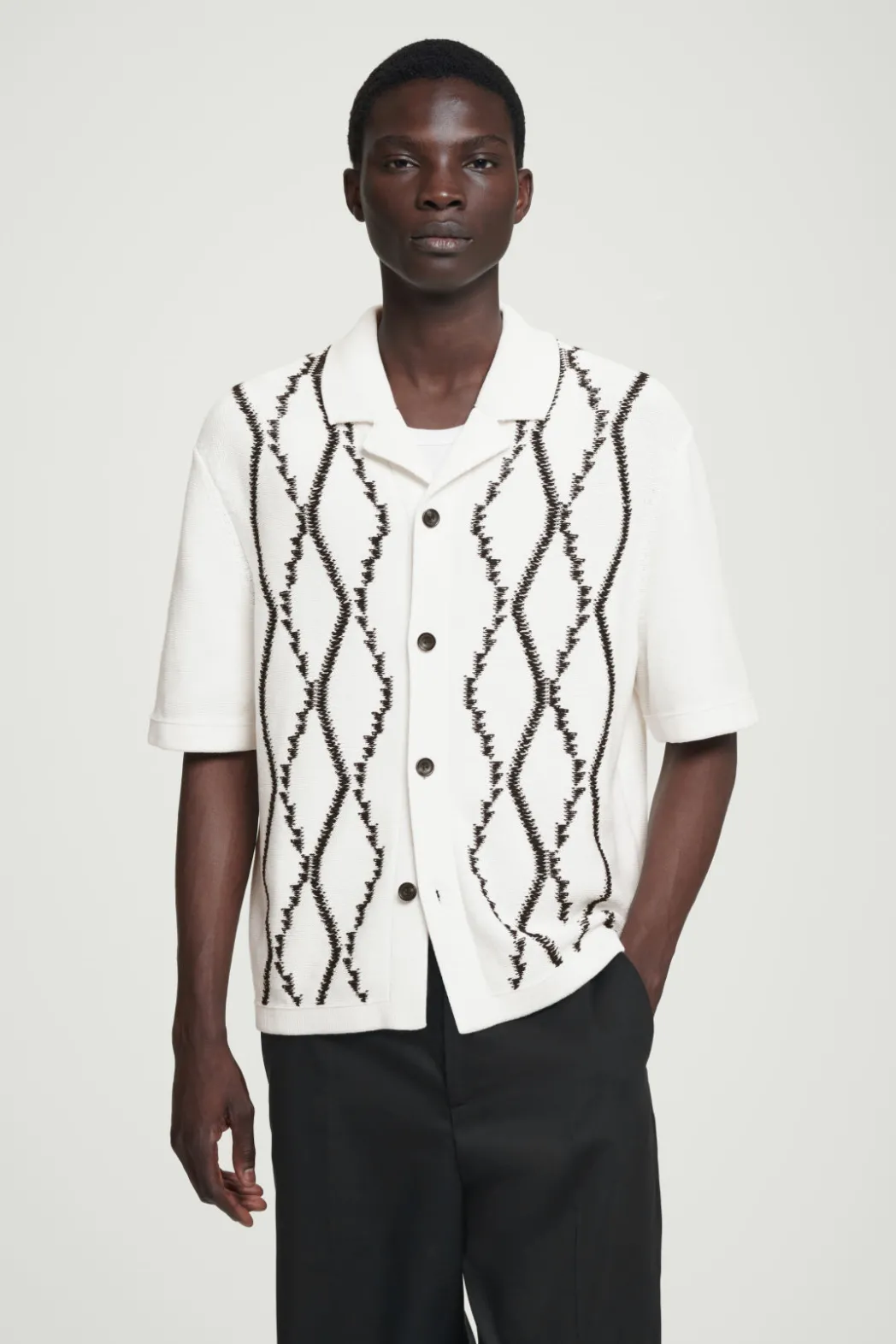 Outlet COS RELAXED ABSTRACT ARGYLE-KNIT SHIRT WHITE