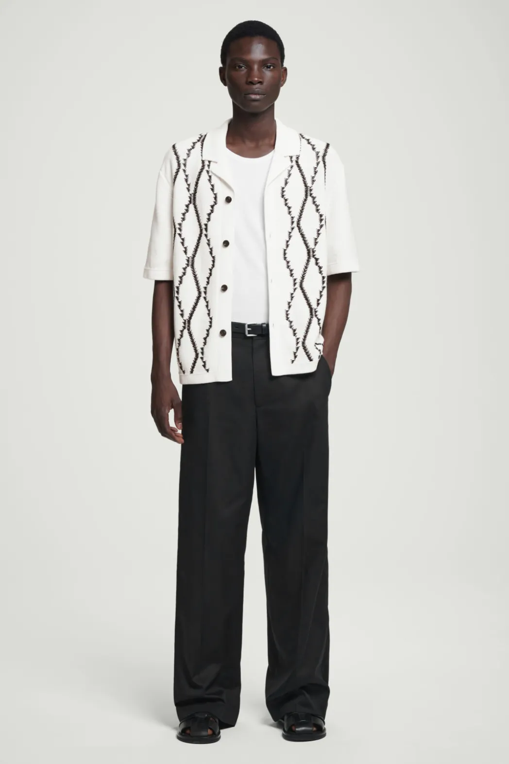 Outlet COS RELAXED ABSTRACT ARGYLE-KNIT SHIRT WHITE