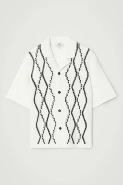 Outlet COS RELAXED ABSTRACT ARGYLE-KNIT SHIRT WHITE