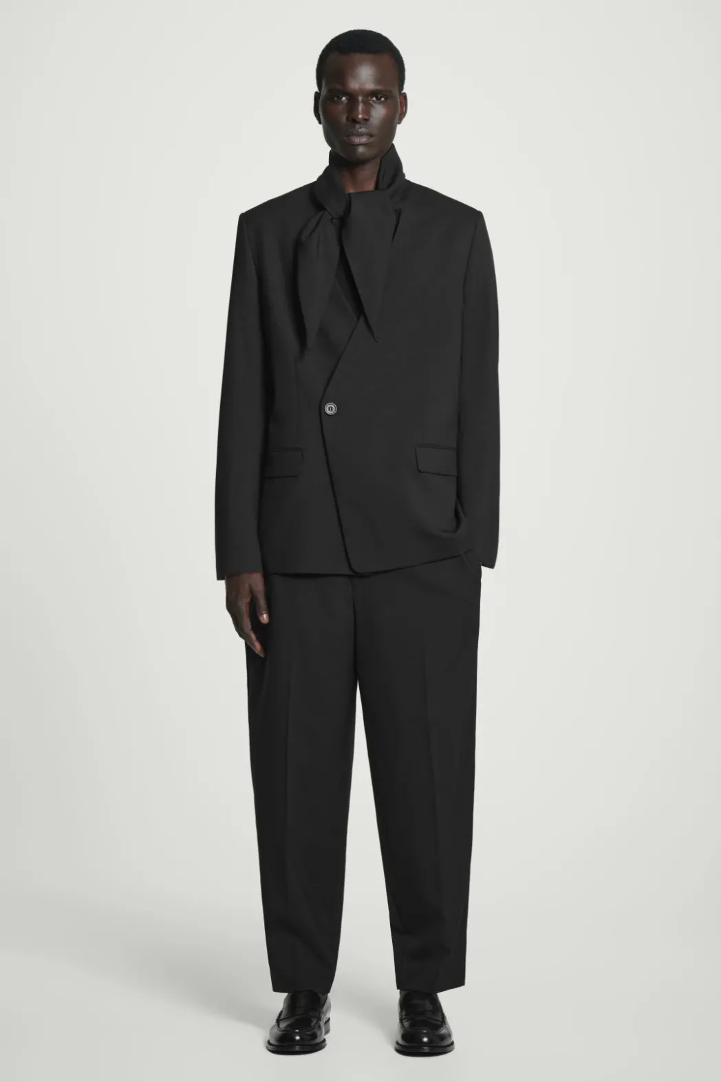 Best COS RELAXED BELTED WOOL-HOPSACK TAPERED TROUSERS BLACK