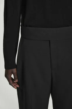 Best COS RELAXED BELTED WOOL-HOPSACK TAPERED TROUSERS BLACK