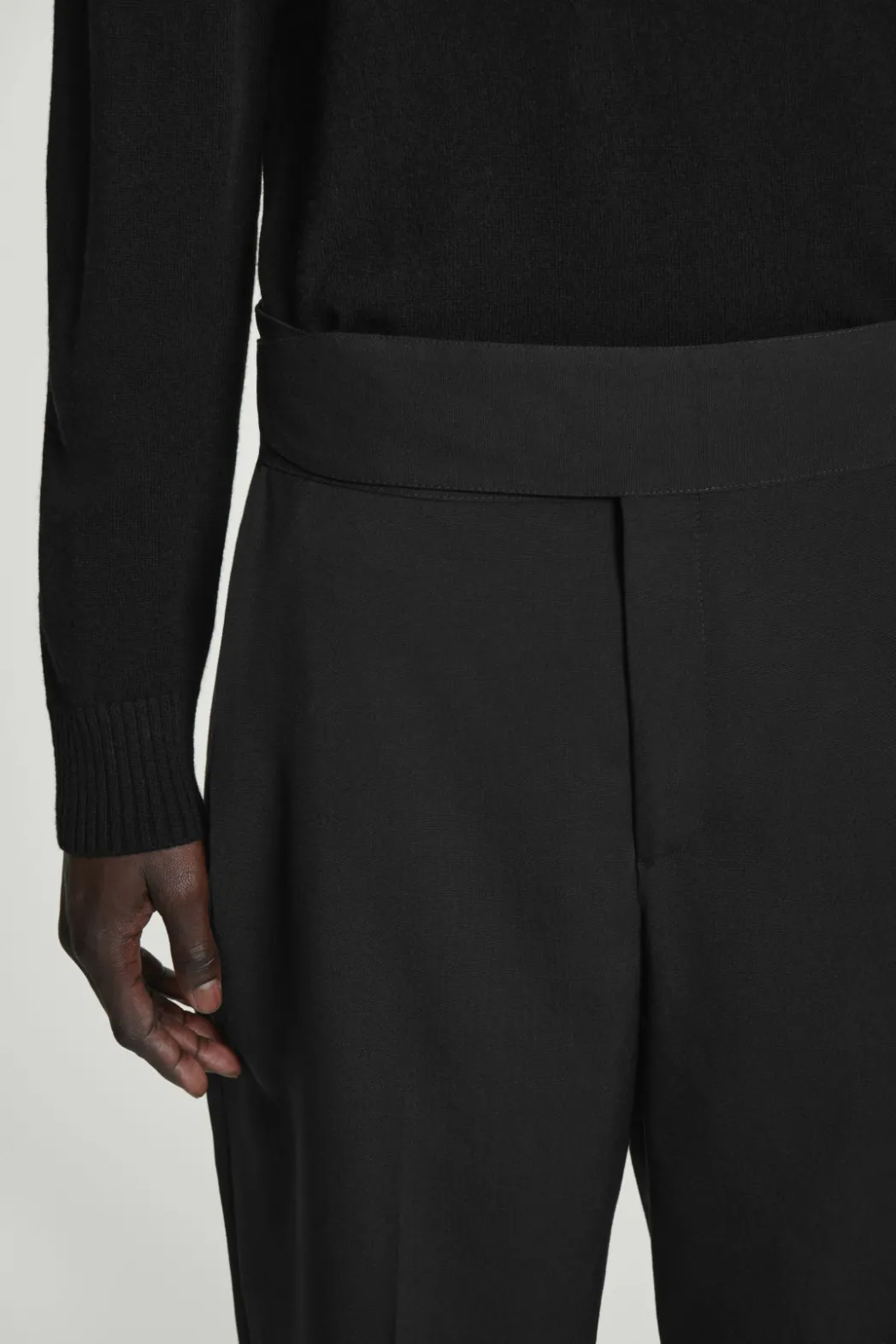 Best COS RELAXED BELTED WOOL-HOPSACK TAPERED TROUSERS BLACK