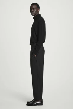 Best COS RELAXED BELTED WOOL-HOPSACK TAPERED TROUSERS BLACK