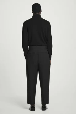 Best COS RELAXED BELTED WOOL-HOPSACK TAPERED TROUSERS BLACK