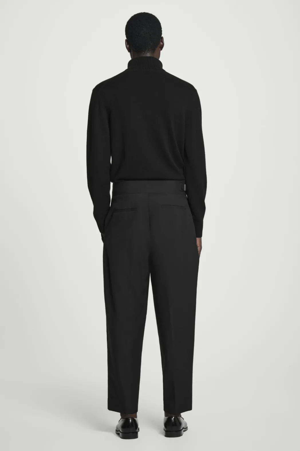 Best COS RELAXED BELTED WOOL-HOPSACK TAPERED TROUSERS BLACK