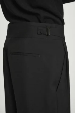 Best COS RELAXED BELTED WOOL-HOPSACK TAPERED TROUSERS BLACK