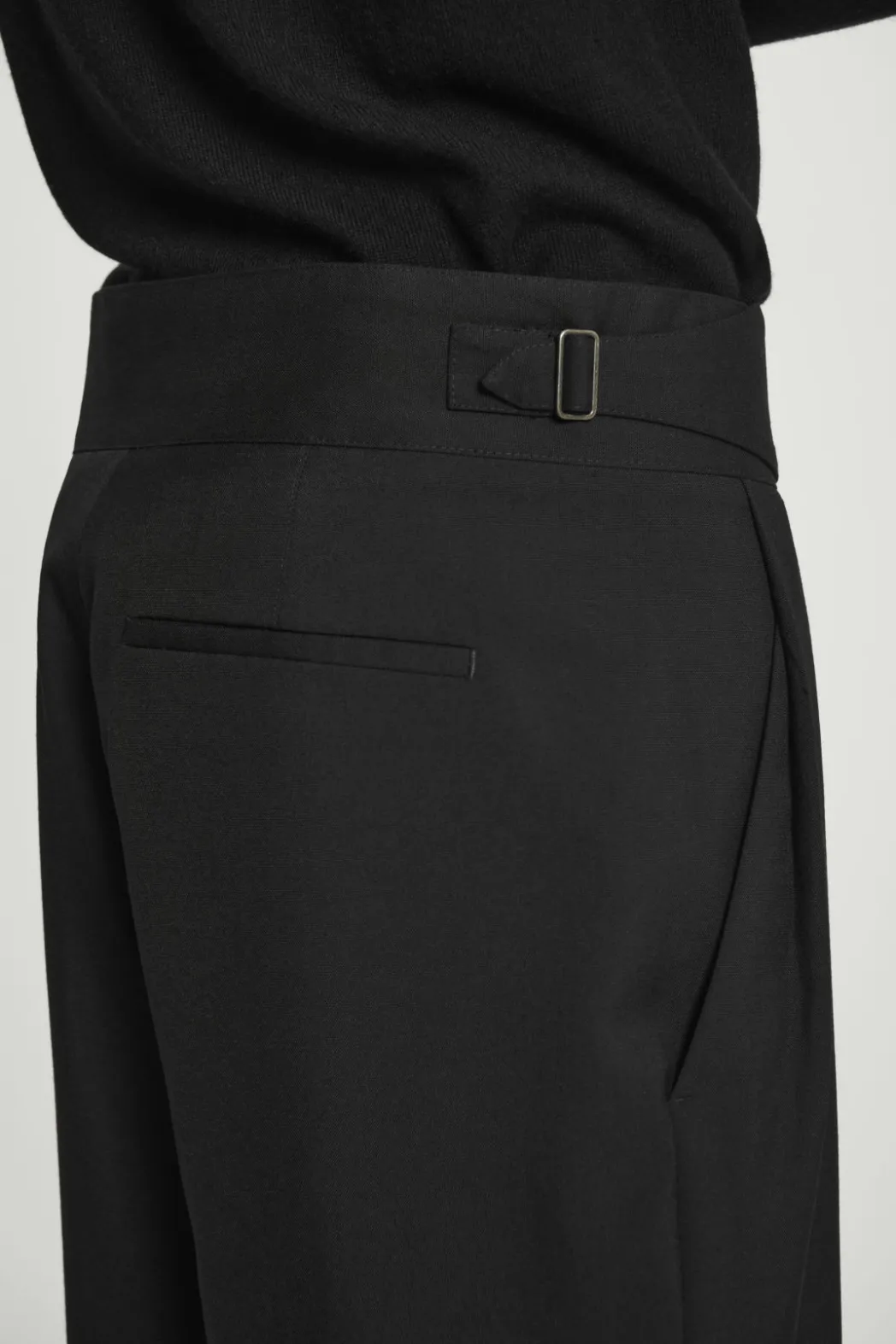 Best COS RELAXED BELTED WOOL-HOPSACK TAPERED TROUSERS BLACK