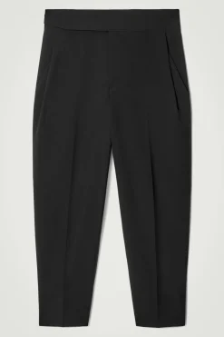 Best COS RELAXED BELTED WOOL-HOPSACK TAPERED TROUSERS BLACK