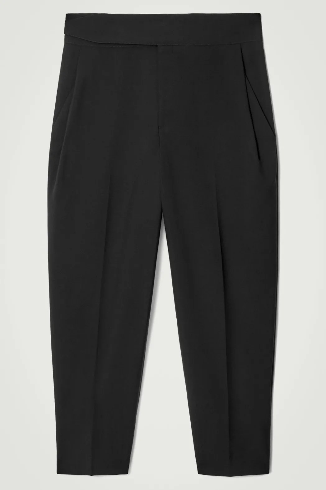 Best COS RELAXED BELTED WOOL-HOPSACK TAPERED TROUSERS BLACK