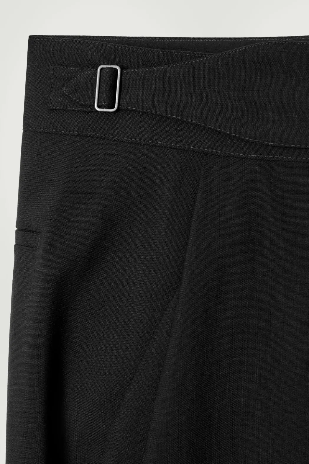 Best COS RELAXED BELTED WOOL-HOPSACK TAPERED TROUSERS BLACK