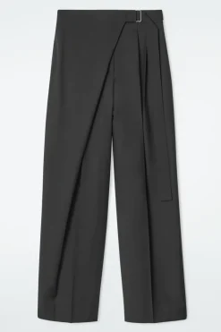 Outlet COS RELAXED BELTED WRAP-FRONT WOOL PANTS BLACK