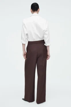 COS RELAXED BELTED WRAP-FRONT WOOL PANTS DARK RED