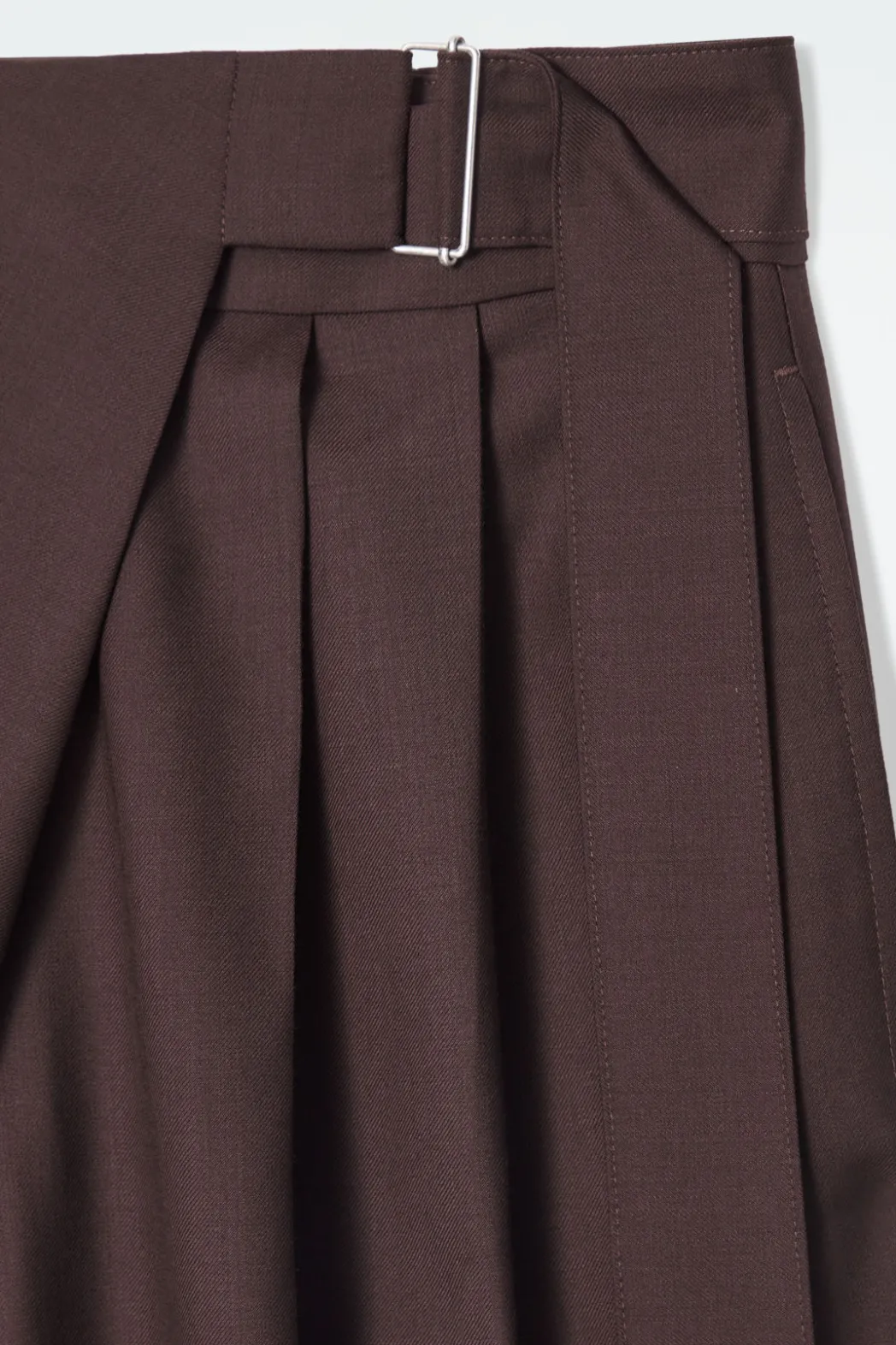 COS RELAXED BELTED WRAP-FRONT WOOL PANTS DARK RED