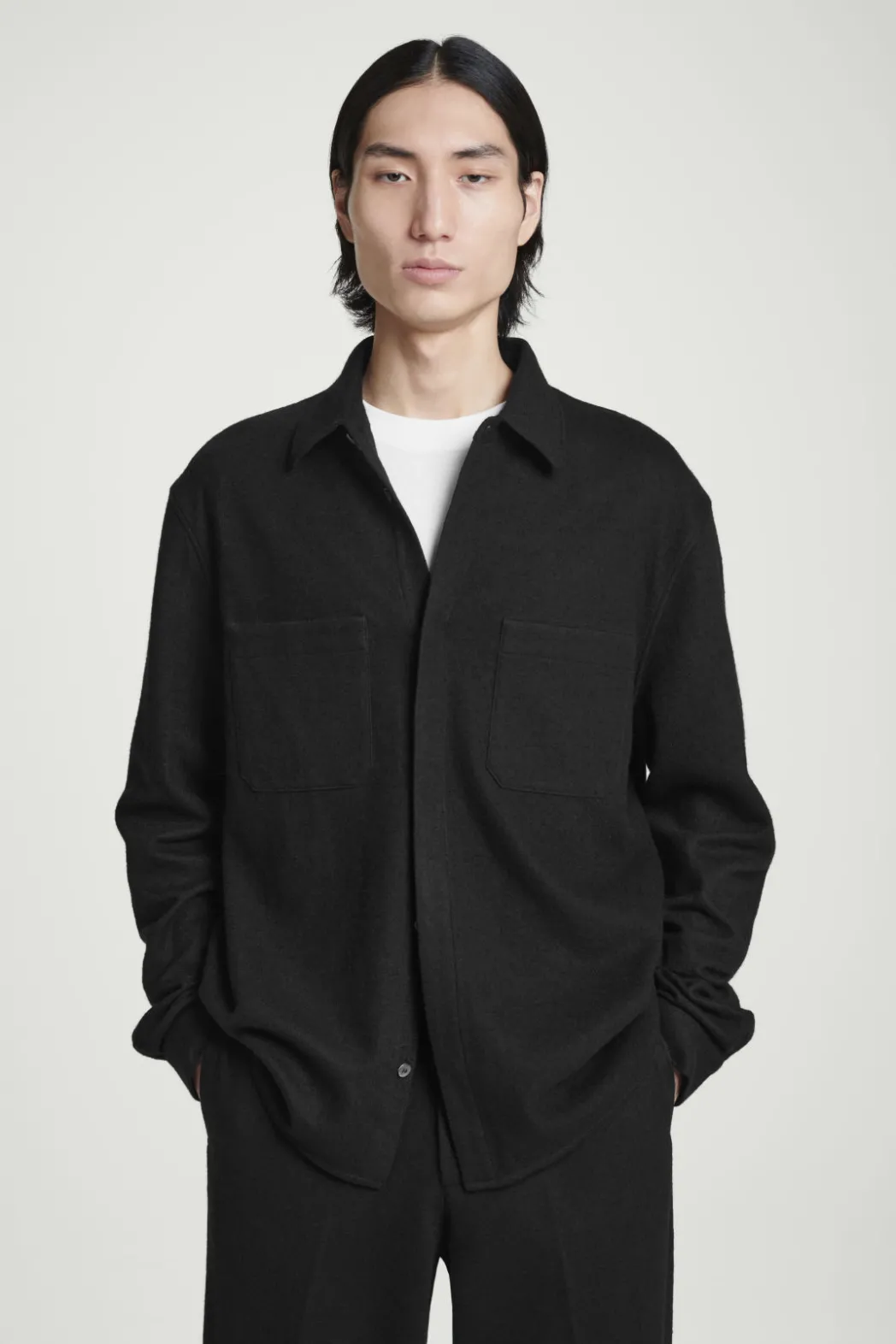 New COS RELAXED BOILED-WOOL OVERSHIRT BLACK