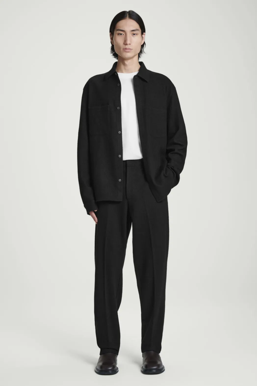 New COS RELAXED BOILED-WOOL OVERSHIRT BLACK