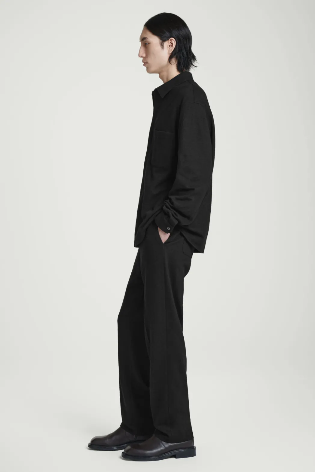 New COS RELAXED BOILED-WOOL OVERSHIRT BLACK