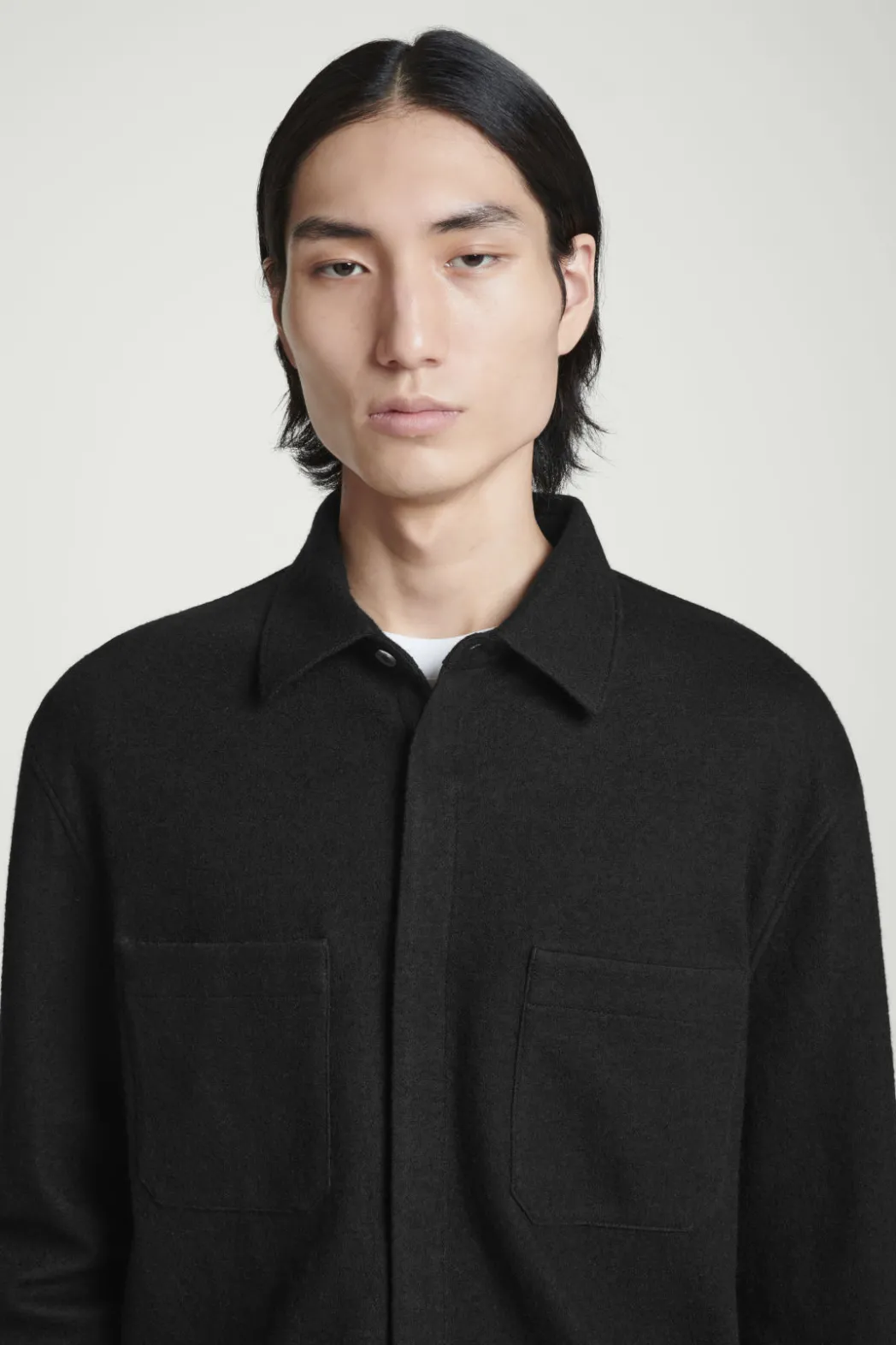 New COS RELAXED BOILED-WOOL OVERSHIRT BLACK