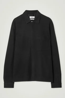 New COS RELAXED BOILED-WOOL OVERSHIRT BLACK