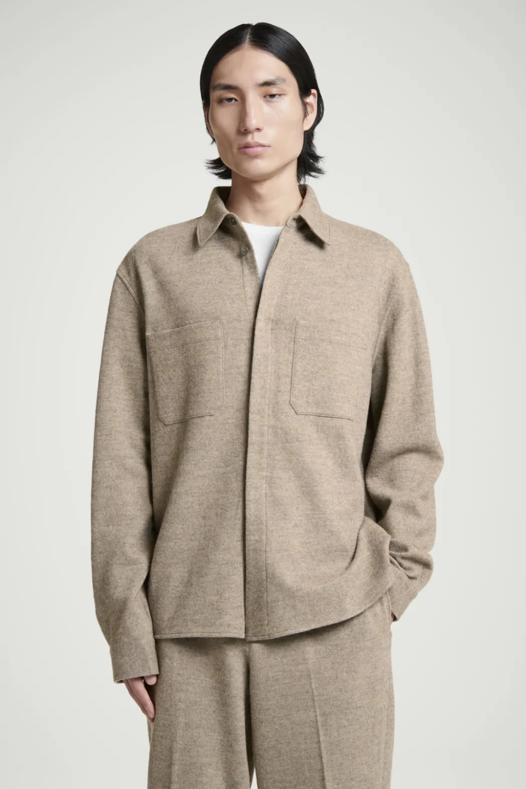 Sale COS RELAXED BOILED-WOOL OVERSHIRT BEIGE