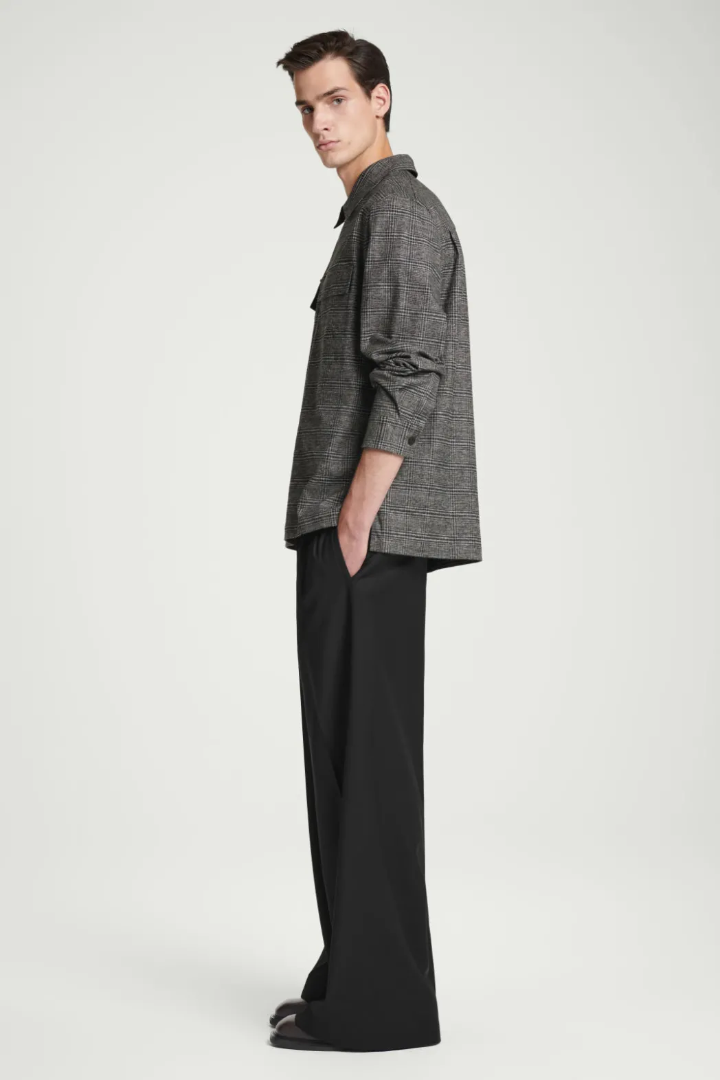 Clearance COS RELAXED CHECKED COTTON HALF-ZIP SHIRT BLACK / CHECKED