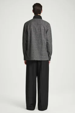 Clearance COS RELAXED CHECKED COTTON HALF-ZIP SHIRT BLACK / CHECKED