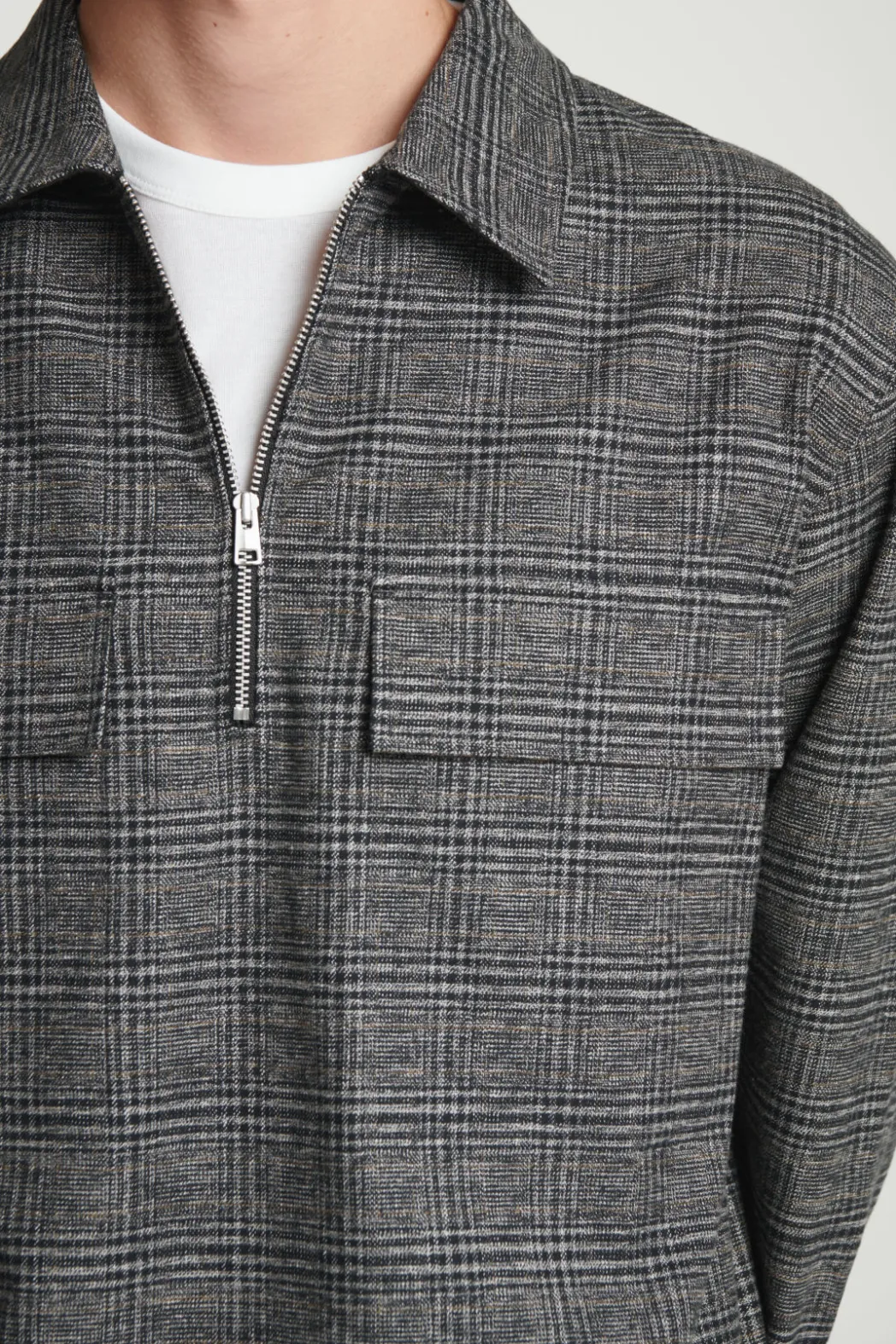 Clearance COS RELAXED CHECKED COTTON HALF-ZIP SHIRT BLACK / CHECKED