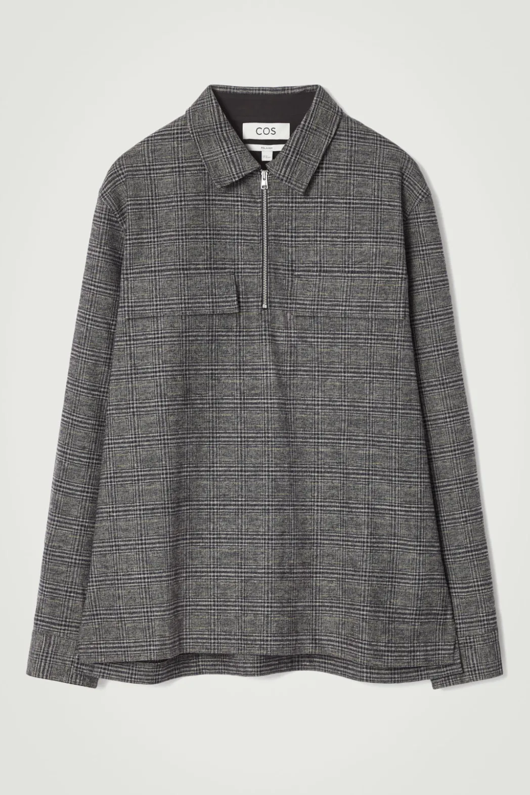 Clearance COS RELAXED CHECKED COTTON HALF-ZIP SHIRT BLACK / CHECKED