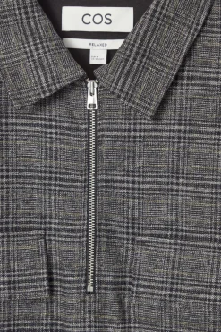 Clearance COS RELAXED CHECKED COTTON HALF-ZIP SHIRT BLACK / CHECKED