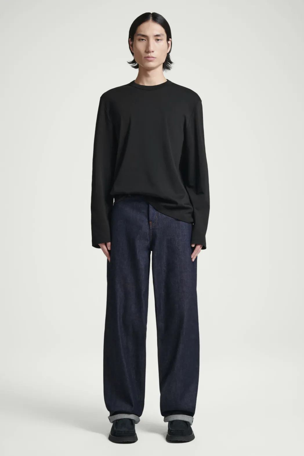 Hot COS RELAXED COTTON-JERSEY LONG-SLEEVED T-SHIRT BLACK