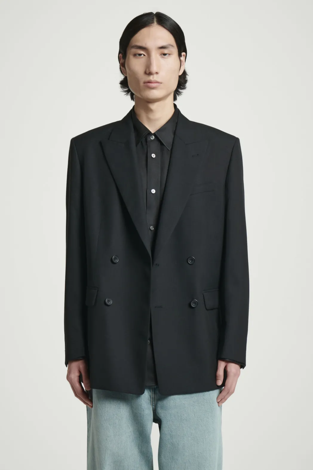 Online COS RELAXED DOUBLE-BREASTED WOOL BLAZER BLACK