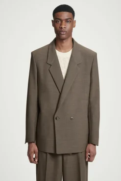 COS RELAXED DOUBLE-BREASTED WOOL-BLEND BLAZER DARK BEIGE