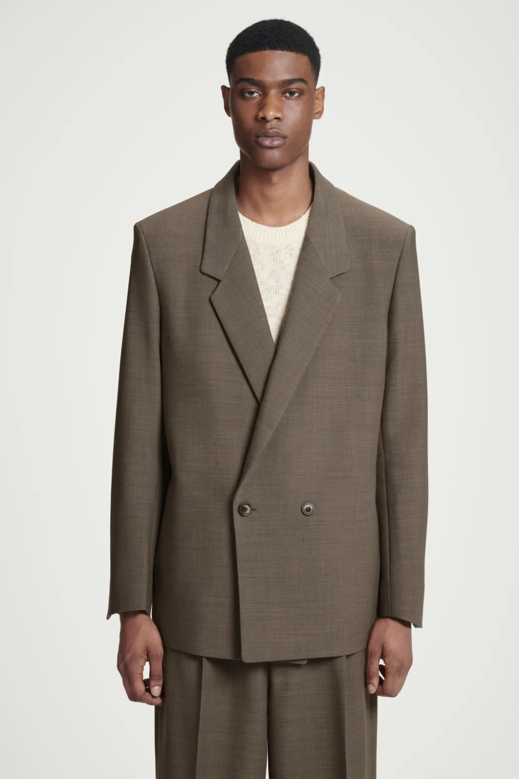 COS RELAXED DOUBLE-BREASTED WOOL-BLEND BLAZER DARK BEIGE