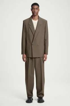 COS RELAXED DOUBLE-BREASTED WOOL-BLEND BLAZER DARK BEIGE