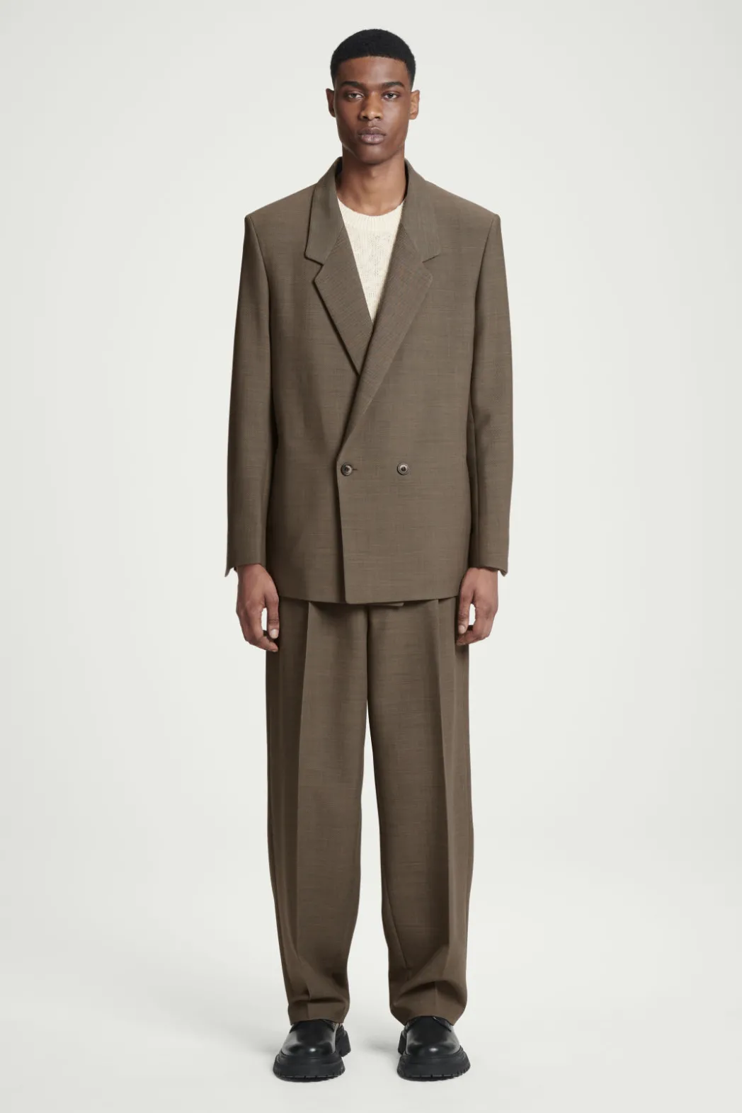 COS RELAXED DOUBLE-BREASTED WOOL-BLEND BLAZER DARK BEIGE