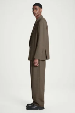 COS RELAXED DOUBLE-BREASTED WOOL-BLEND BLAZER DARK BEIGE
