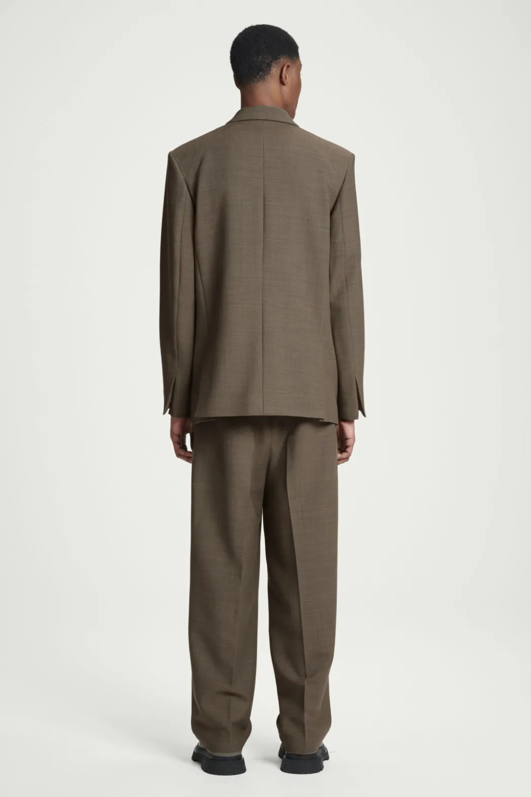 COS RELAXED DOUBLE-BREASTED WOOL-BLEND BLAZER DARK BEIGE