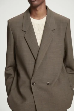 COS RELAXED DOUBLE-BREASTED WOOL-BLEND BLAZER DARK BEIGE