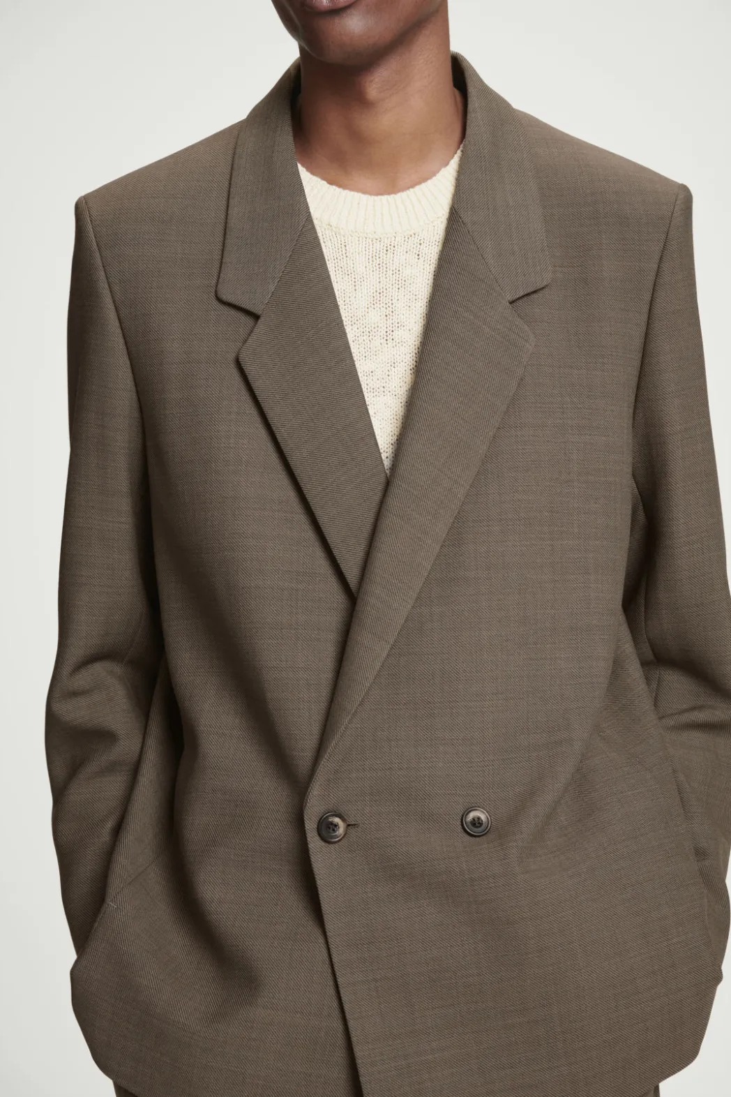 COS RELAXED DOUBLE-BREASTED WOOL-BLEND BLAZER DARK BEIGE